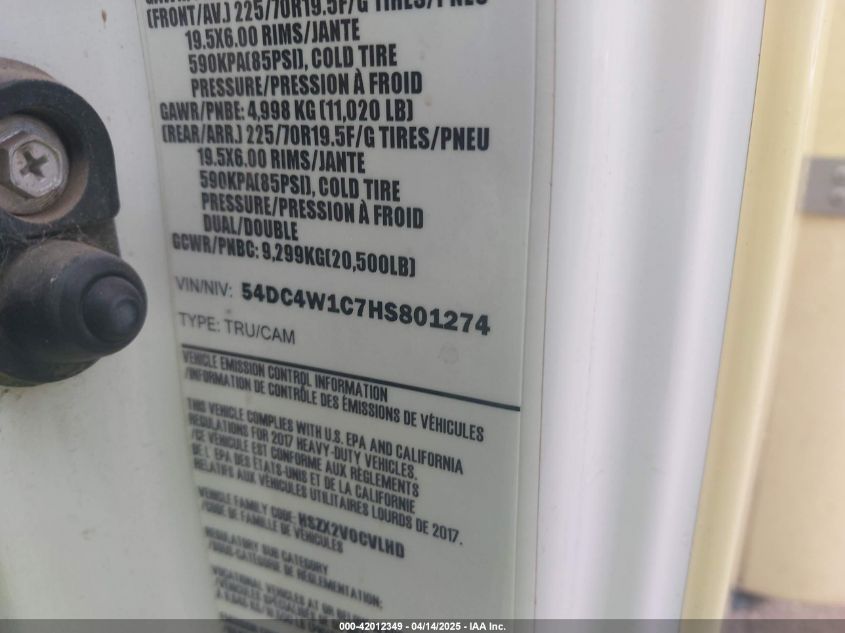 2017 Isuzu Npr Hd Gas Reg VIN: 54DC4W1C7HS801274 Lot: 42012349