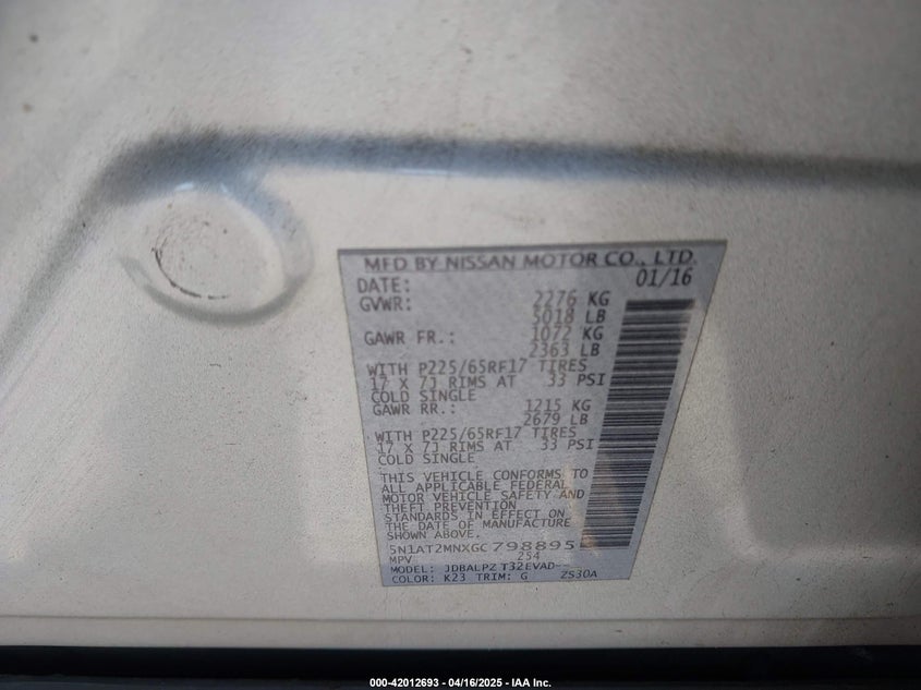 2016 NISSAN ROGUE S - 5N1AT2MNXGC798895