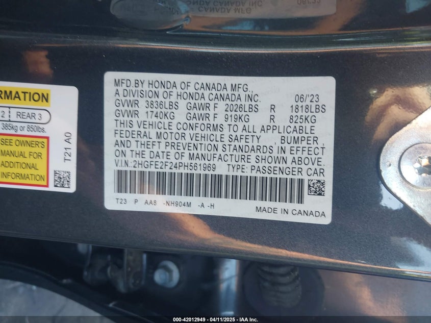 2023 HONDA CIVIC LX - 2HGFE2F24PH561969