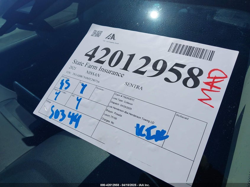 VIN 3N1AB8CV6MY290716 2021 NISSAN SENTRA SV XTRONIC CVT
