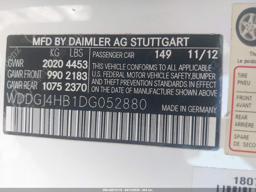 2013 MERCEDES-BENZ C 250 VIN: WDDGJ4HB1DG052880