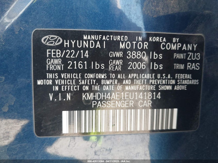 2014 HYUNDAI ELANTRA SE - KMHDH4AE1EU141814