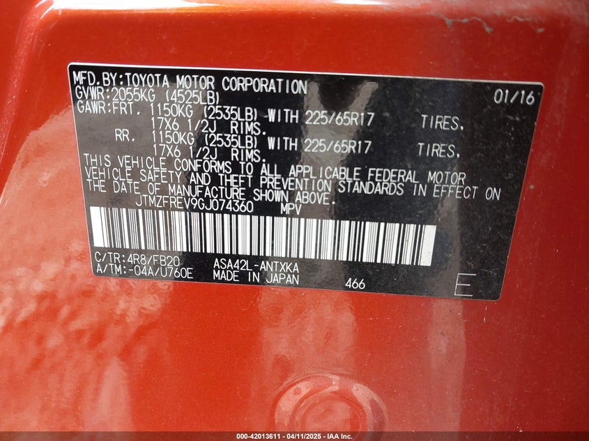 2016 TOYOTA RAV4 LE - JTMZFREV9GJ074360