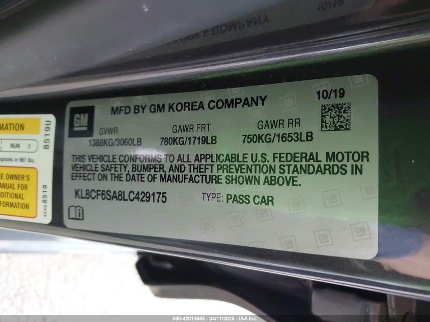 2020 CHEVROLET SPARK FWD 2LT AUTOMATIC - KL8CF6SA8LC429175