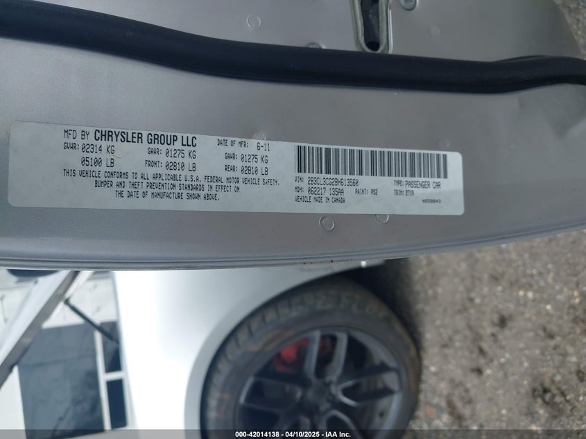 2011 DODGE CHARGER VIN: 2B3CL3CG2BH613560
