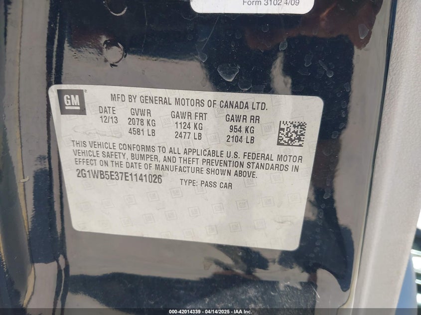 2014 CHEVROLET IMPALA LIMITED LT - 2G1WB5E37E1141026