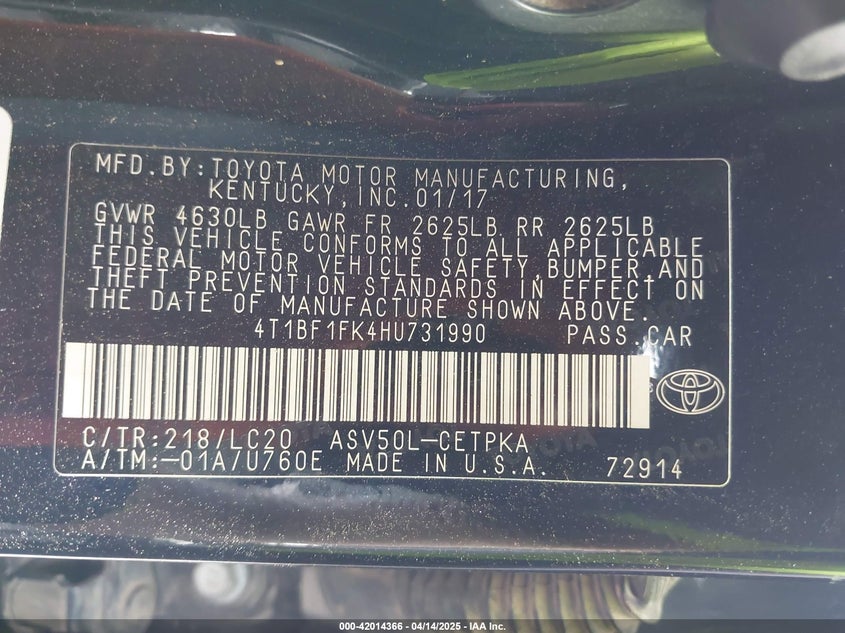 2017 TOYOTA CAMRY XSE - 4T1BF1FK4HU731990