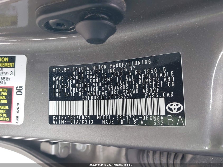 2017 TOYOTA COROLLA LE - 5YFBURHE2HP736277