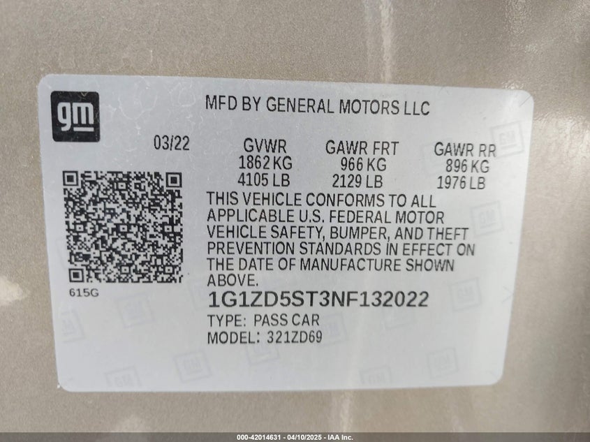 2022 CHEVROLET MALIBU VIN: 1G1ZD5ST3NF132022
