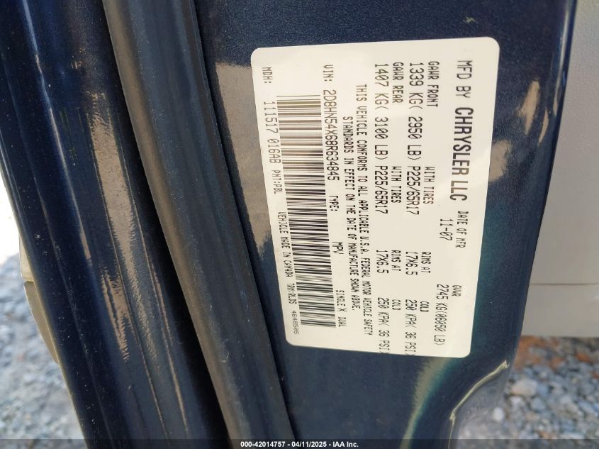 2008 Dodge Grand Caravan Sxt VIN: 2D8HN54X68R634845 Lot: 42014757