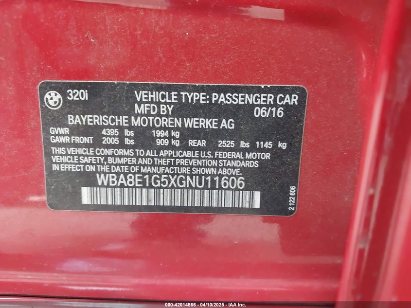 2016 BMW 320I - WBA8E1G5XGNU11606
