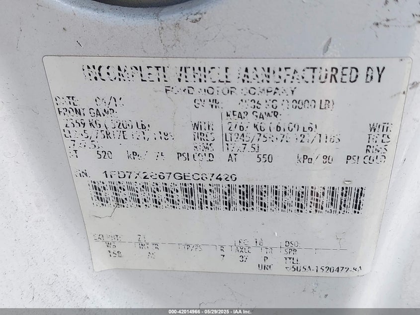 2016 Ford F-250 Xl VIN: 1FD7X2B67GEC87420 Lot: 42014966