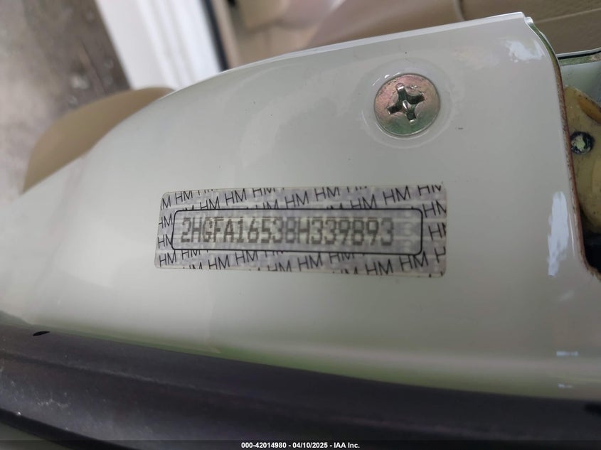 2008 HONDA CIVIC VIN: 2HGFA16538H339893