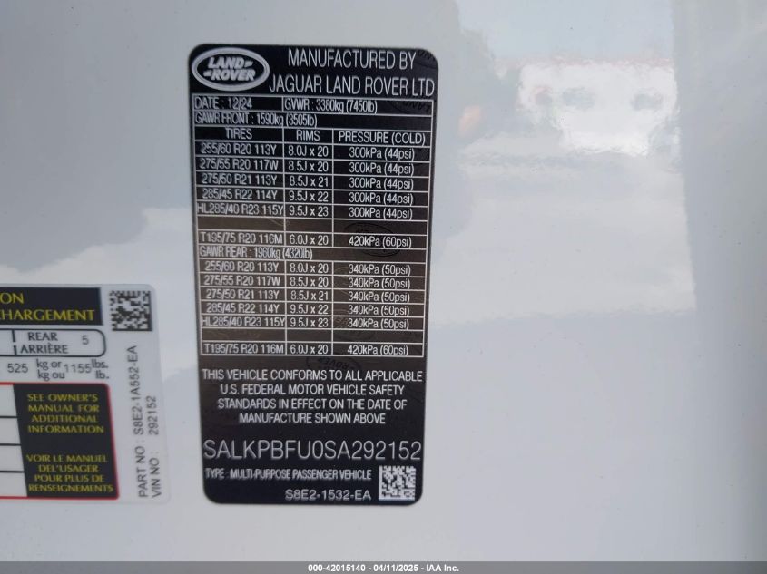 2025 Land Rover Range Rover - SALKPBFU0SA292152