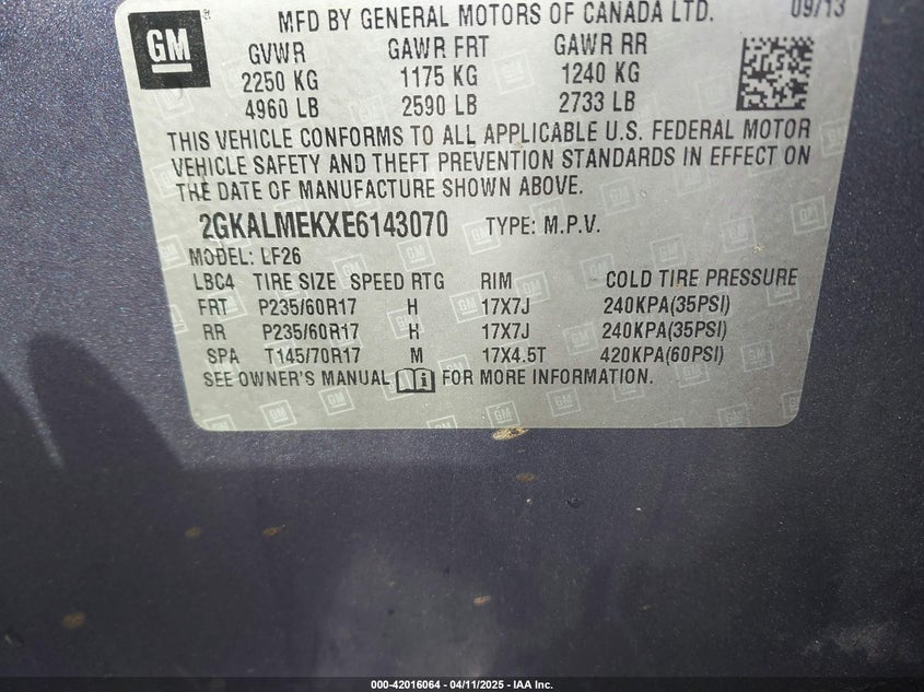 2014 GMC TERRAIN SLE-1 - 2GKALMEKXE6143070