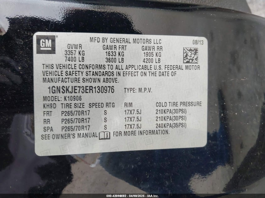 2014 CHEVROLET SUBURBAN 1500 LT - 1GNSKJE73ER130976