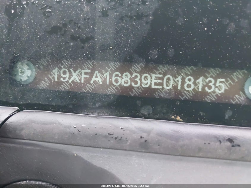 2009 HONDA CIVIC VIN: 19XFA16839E018135