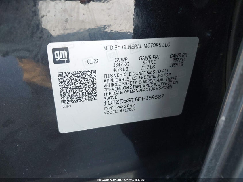 2023 CHEVROLET MALIBU VIN: 1G1ZD5ST6PF159587
