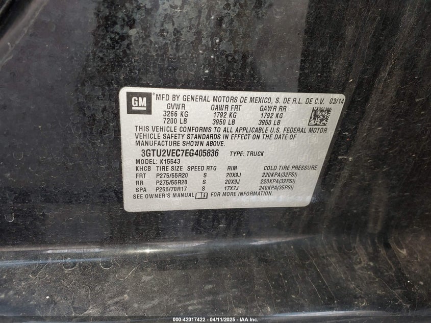 2014 GMC SIERRA 1500 SLT - 3GTU2VEC7EG405836