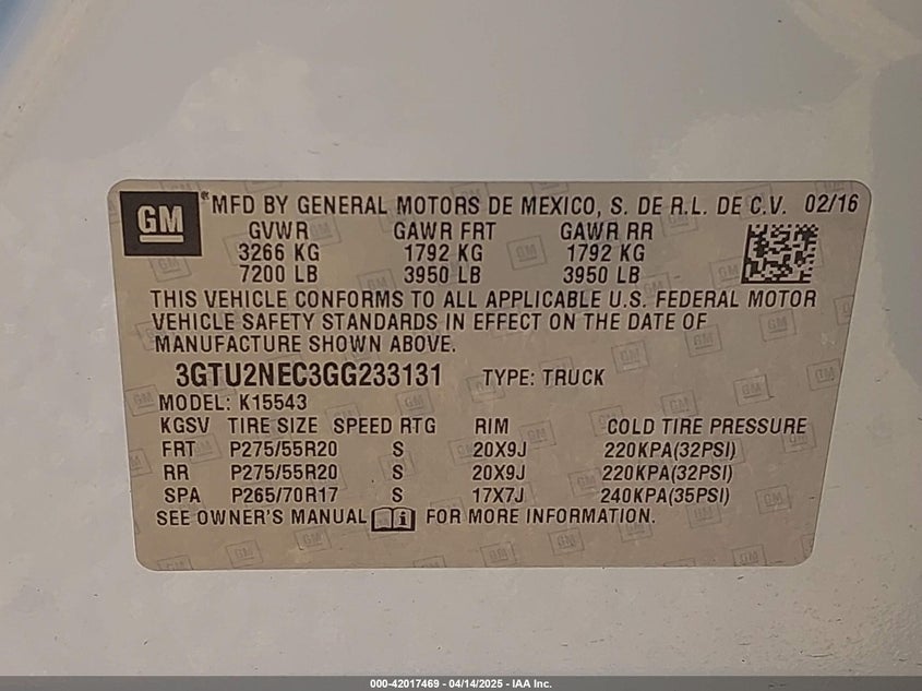 2016 GMC SIERRA 1500 SLT - 3GTU2NEC3GG233131