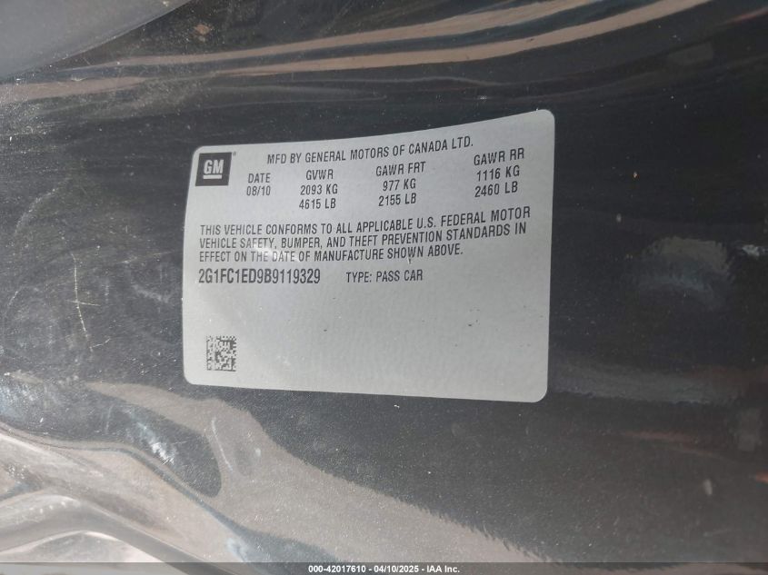 2011 Chevrolet Camaro 2Lt VIN: 2G1FC1ED9B9119329 Lot: 42017610