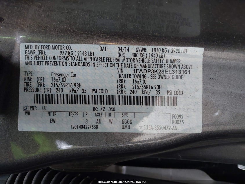 2014 FORD FOCUS SE - 1FADP3K28EL313161