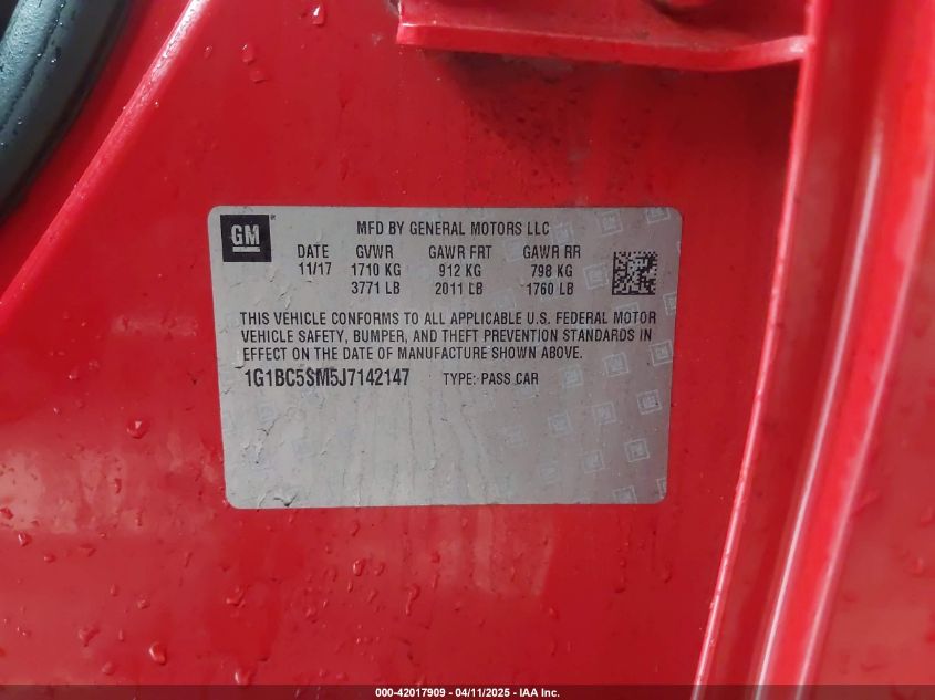 2018 Chevrolet Cruze Ls Auto VIN: 1G1BC5SM5J7142147 Lot: 42017909