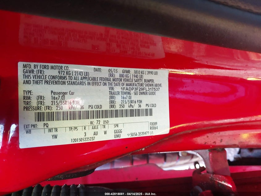 2015 FORD FOCUS SE - 1FADP3F29FL317537