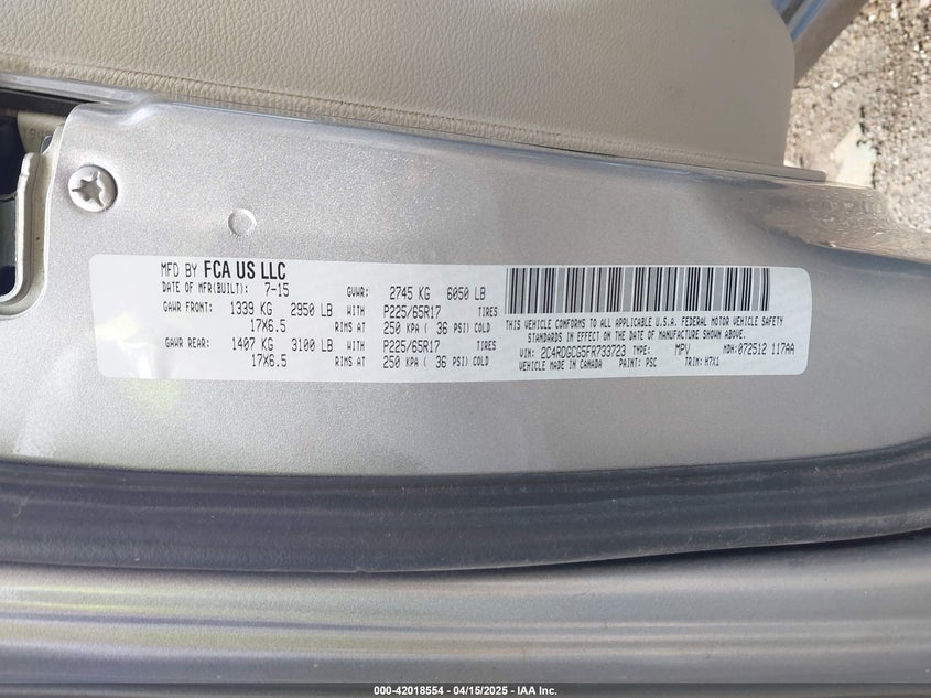 2015 DODGE GRAND CARAVAN SXT - 2C4RDGCG5FR733723