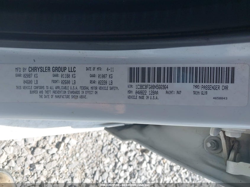 2011 Chrysler 200 S VIN: 1C3BC8FG0BN566964 Lot: 42020185