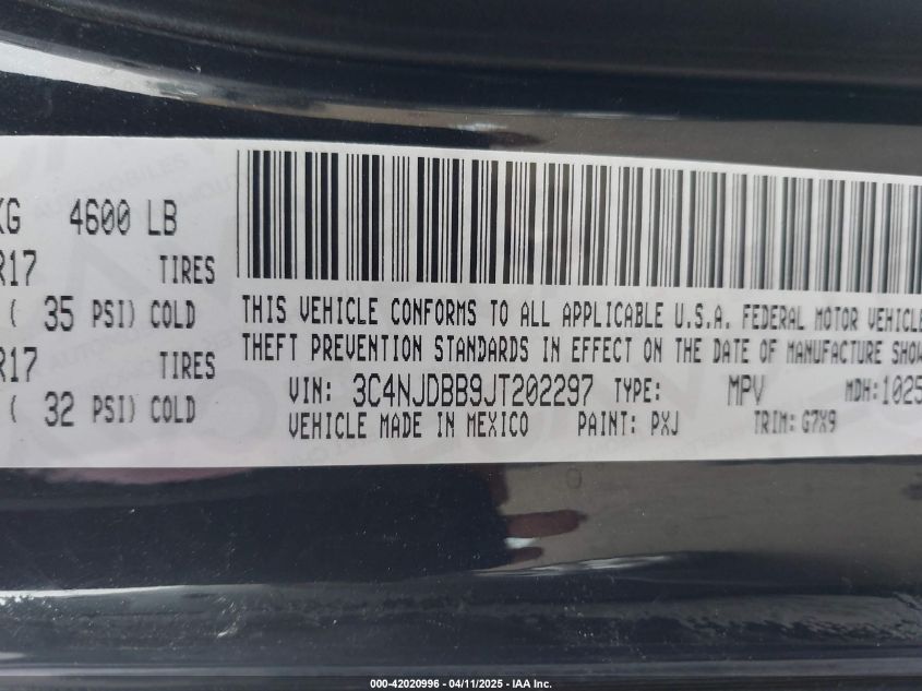 2018 Jeep Compass Latitude 4X4 VIN: 3C4NJDBB9JT202297 Lot: 42020996