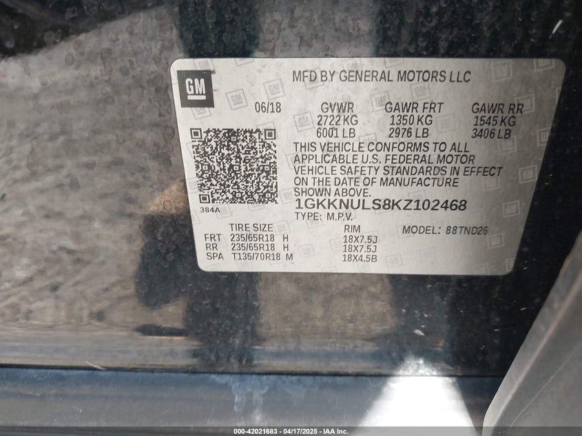 2019 GMC ACADIA SLT-1 - 1GKKNULS8KZ102468