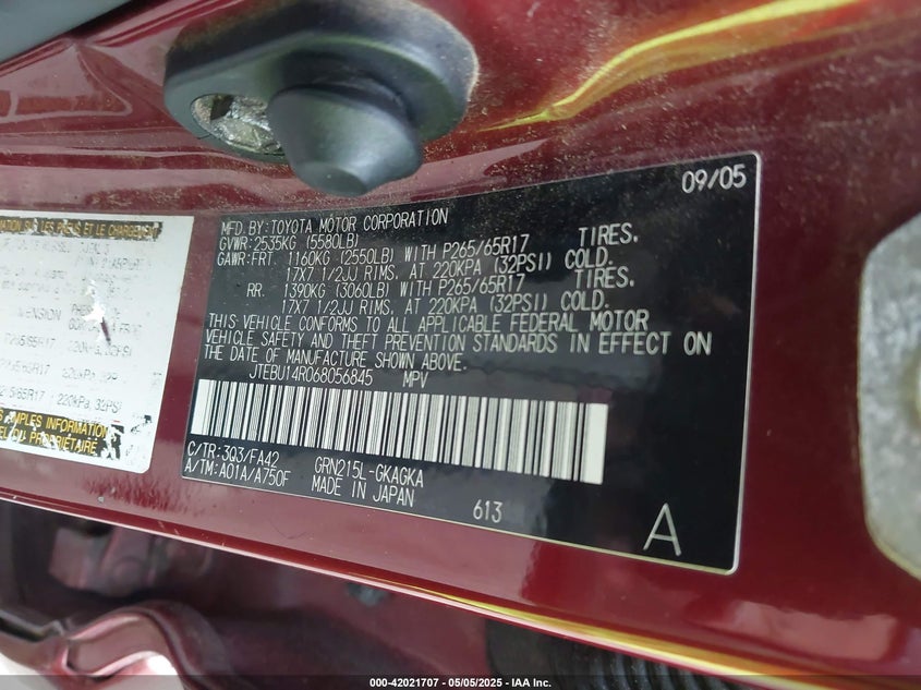 2006 TOYOTA 4RUNNER VIN: JTEBU14R068056845