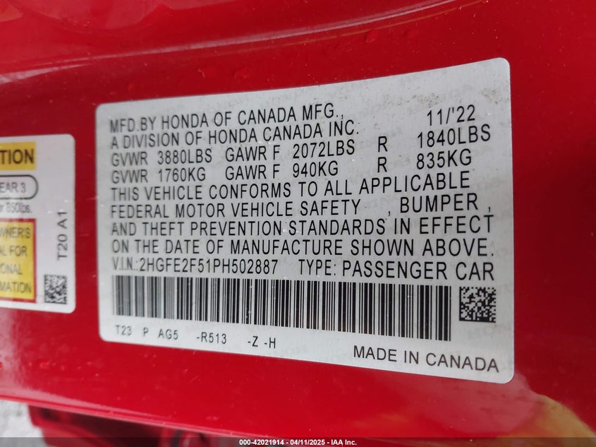 2023 HONDA CIVIC SPORT - 2HGFE2F51PH502887