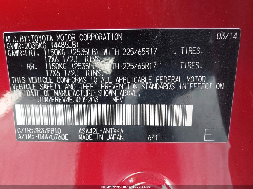 2014 TOYOTA RAV4 LE - JTMZFREV4EJ005203