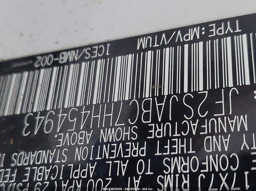 2017 SUBARU FORESTER 2.5I - JF2SJABC7HH454943