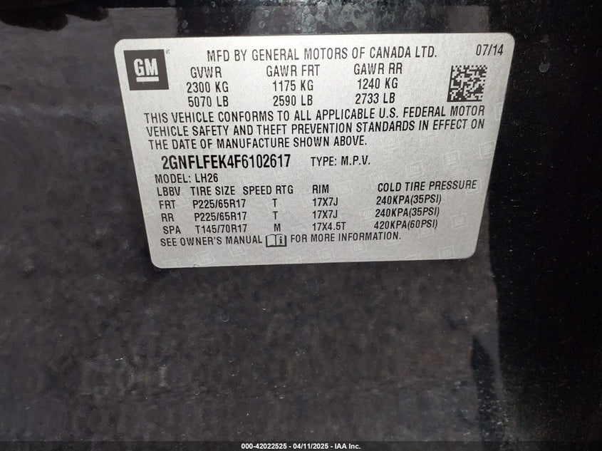 2015 CHEVROLET EQUINOX 1LT - 2GNFLFEK4F6102617