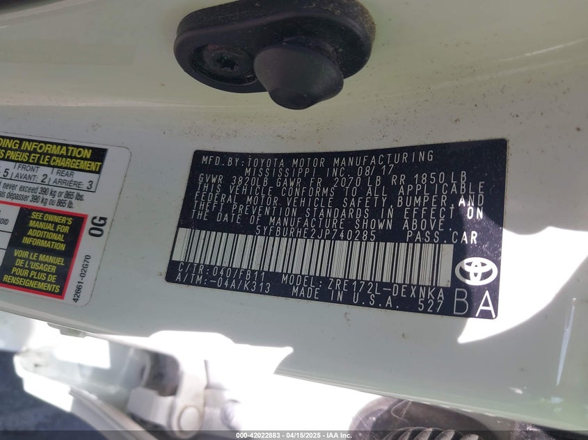 2018 TOYOTA COROLLA LE - 5YFBURHE2JP740285