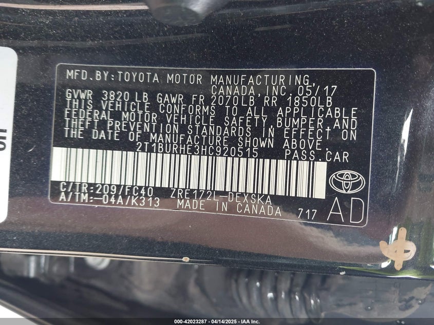 2017 TOYOTA COROLLA SE - 2T1BURHE3HC920515