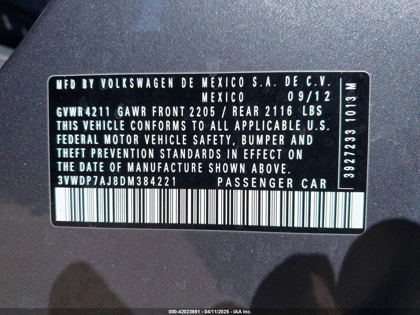 2013 VOLKSWAGEN JETTA 2.5L SE - 3VWDP7AJ8DM384221
