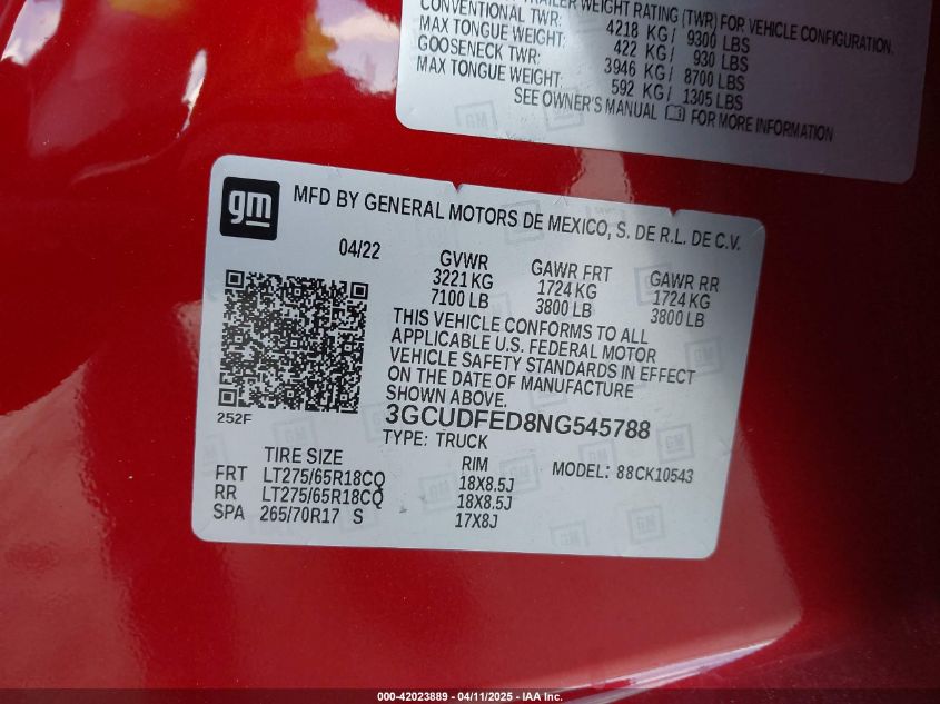 2022 Chevrolet Silverado 1500 - 3GCUDFED8NG545788