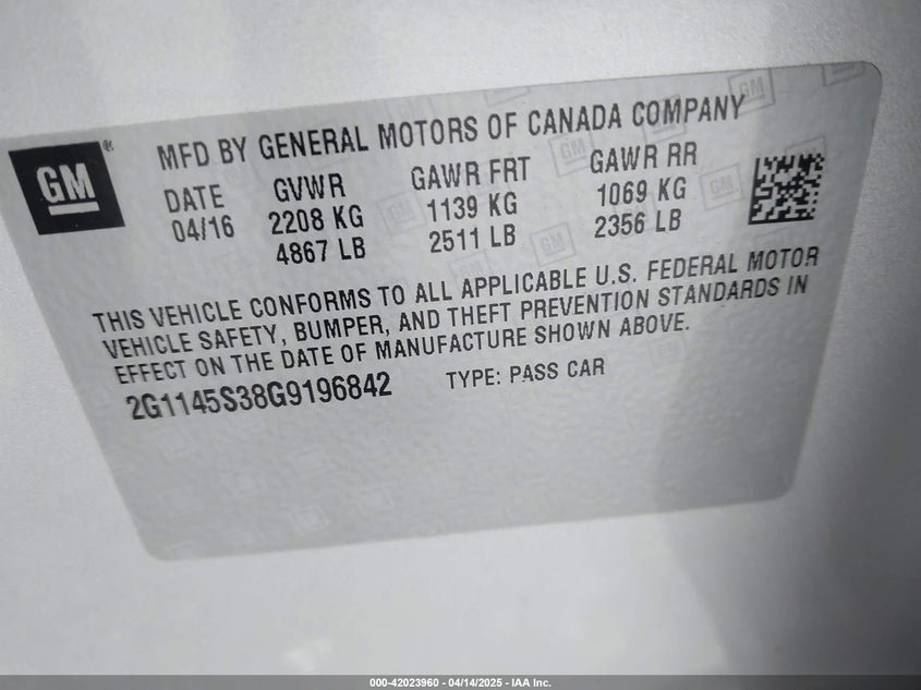 2016 CHEVROLET IMPALA 2LZ - 2G1145S38G9196842