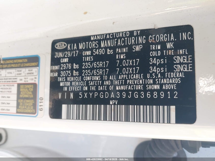 2018 KIA SORENTO 2.4L LX - 5XYPGDA39JG368912