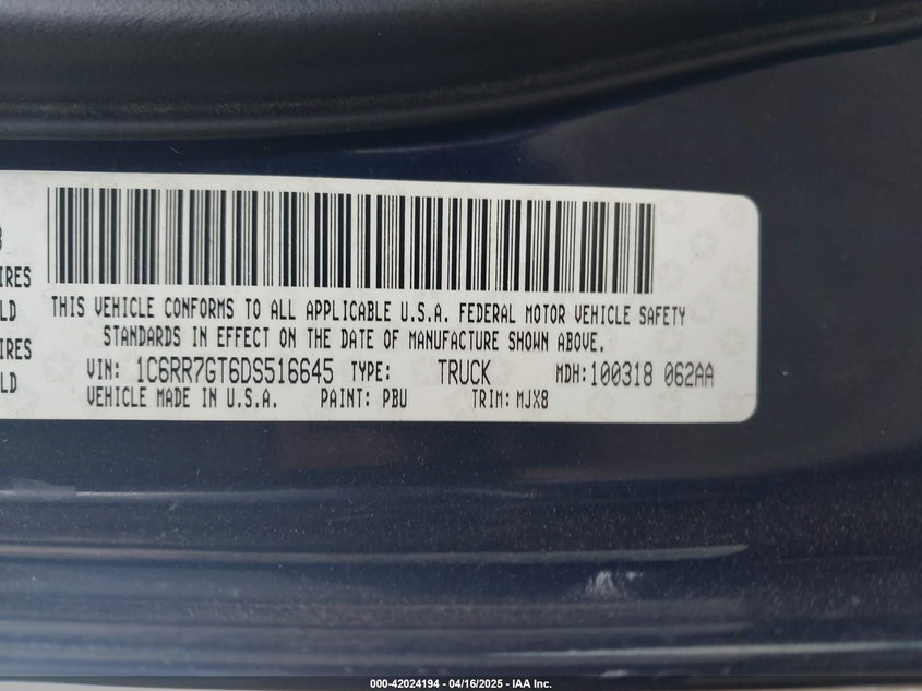 2013 RAM 1500 BIG HORN - 1C6RR7GT6DS516645