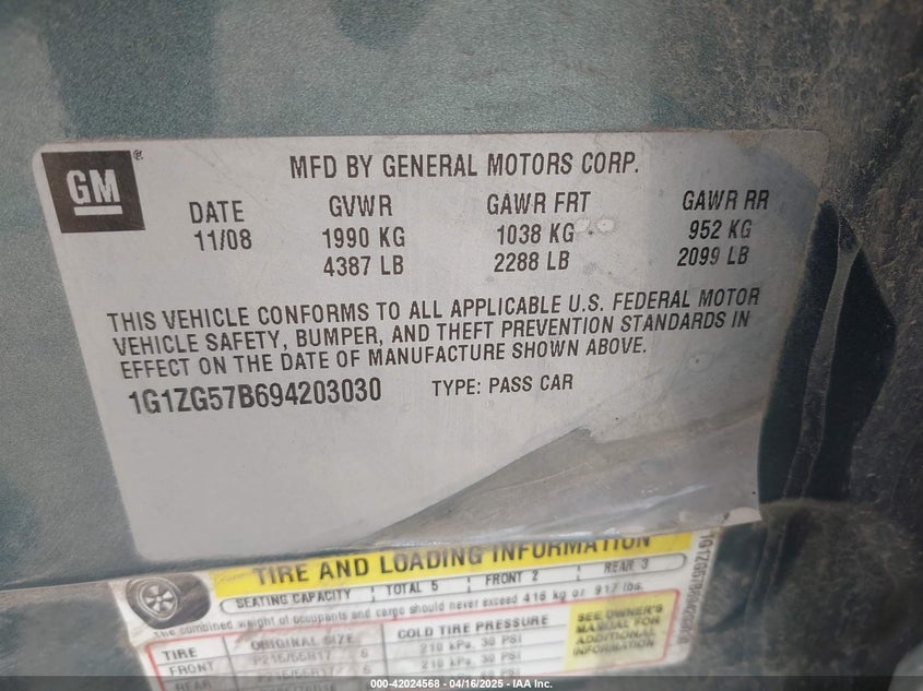 2009 Chevrolet Malibu Ls VIN: 1G1ZG57B694203030 Lot: 42024568