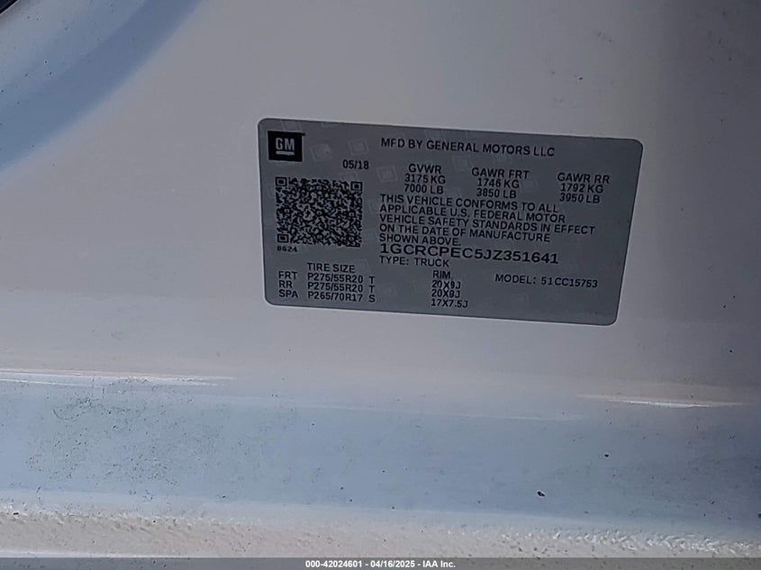 2018 CHEVROLET SILVERADO 1500 CUSTOM - 1GCRCPEC5JZ351641