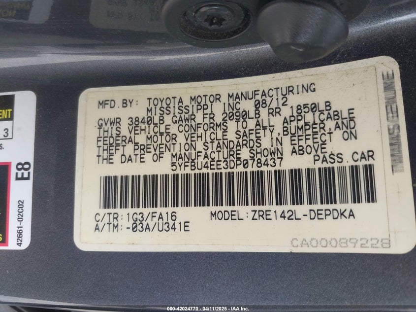 2013 TOYOTA COROLLA L - 5YFBU4EE3DP078437