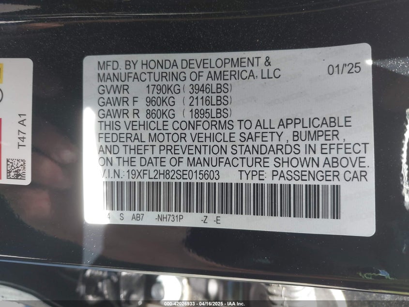 2025 HONDA CIVIC SPORT - 19XFL2H82SE015603