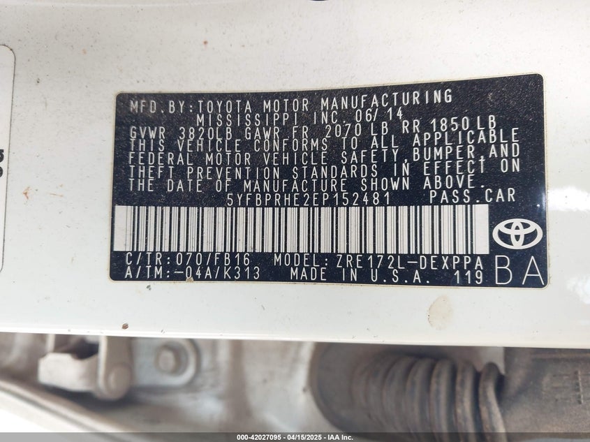 2014 TOYOTA COROLLA LE ECO PLUS - 5YFBPRHE2EP152481