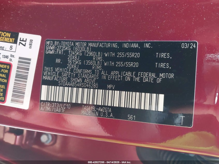 2024 TOYOTA GRAND HIGHLANDER LIMITED - 5TDAAAB54RS046280